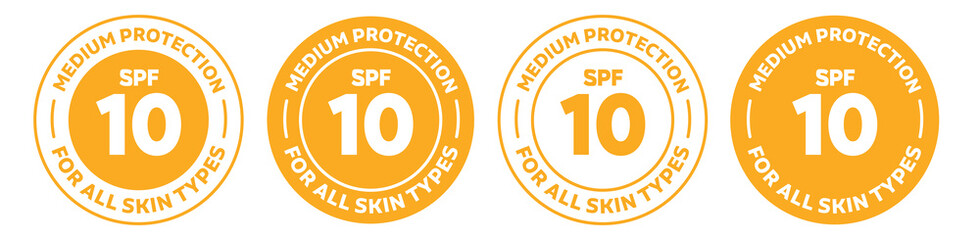 Spf 10 icon set. spf isolated logo collection in orange color.