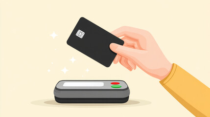 Contactless payment transaction with credit card and card reader illustration