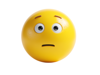 3D Rendered Disappointed Emoji Yellow Sphere, Sad Face, Doubtful Expression