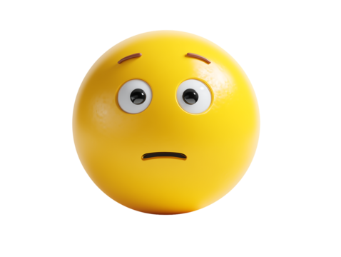 3D Rendered Disappointed Emoji Yellow Sphere, Sad Face, Doubtful Expression
