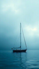 Fototapeta premium Abstract Sailboat in Blue and Grey Tones vertical