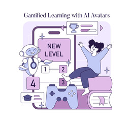 Gamified Learning Experience with AI Avatars Vector Illustration