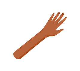 Raised open hand with flat colorful style. Gesture symbolizing human diversity and unity. Represents solidarity and support, suitable for charity, community, cultural concepts.