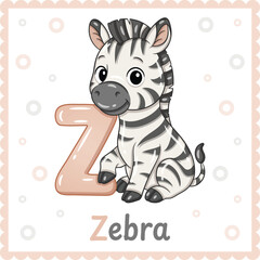Letter Z with Zebra Cute Educational Alphabet Flashcard for Kids