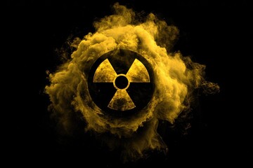 A radioactive symbol enveloped in a swirling cloud of yellow smoke