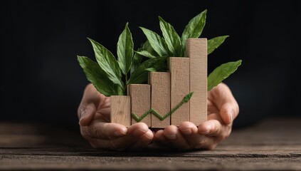 Hands holding a wooden graph, growing