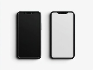 Two smartphones, one black, one light gray, side-by-side on a white background