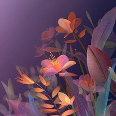 Floral arrangement, translucent, muted colors, soft focus