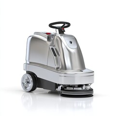 Fototapeta premium Silver floor scrubber, compact and sleek design, isolated on white
