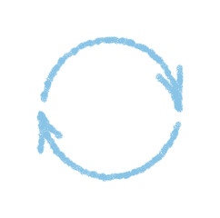 Wavy blue crayon arrow forms a handdrawn circle and pointer icon with bold stroke. The element gives a graphic, artistic style and dynamic feel, ideal as symbol or creative visual.