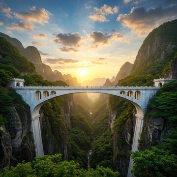 Bridge over a valley at sunset