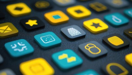 Close-up of colorful app icons, arranged in grid pattern
