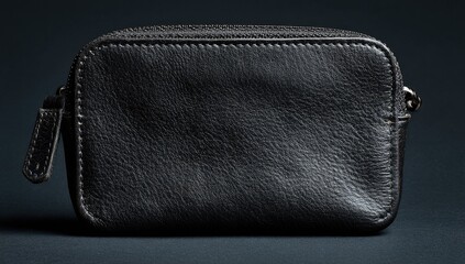 Fototapeta premium Small black leather pouch, zipped closure