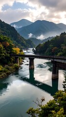 Mountain river valley bridge
