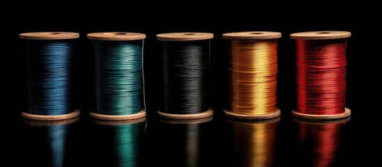 Spools of colorful thread on a dark background