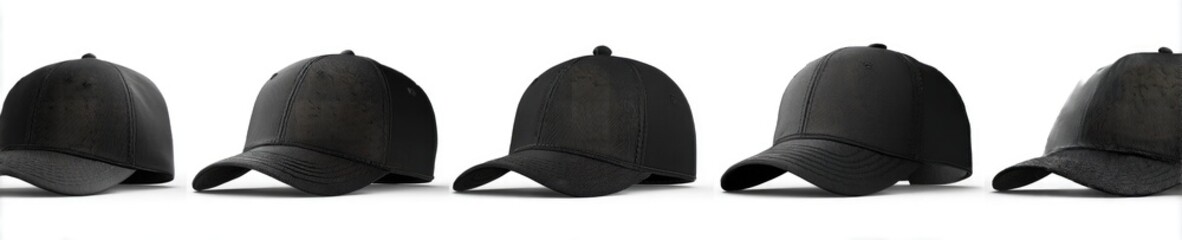 Row of black baseball caps