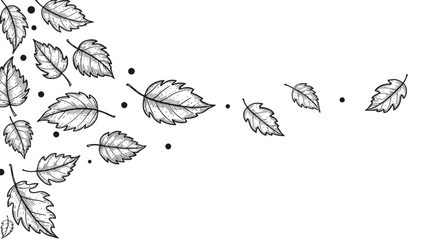 Aesthetic composition of autumn leaves falling down in the wind, woodcut or engraving sketch style vector illustration