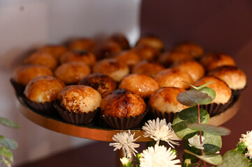 gourmet artisanal sweets with a caramelized topping, traditional brazilian treats on a serving...