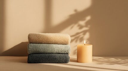 Minimal spa setup with candles and towels