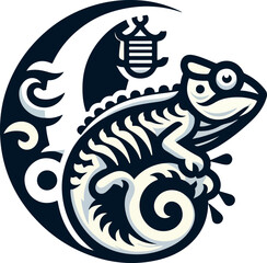 Ethnic_Tribal_Chameleon_Design_–_Black_and_White_Ornamental_Lizard_Vector