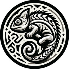 Ethnic_Tribal_Chameleon_Design_–_Black_and_White_Ornamental_Lizard_Vector