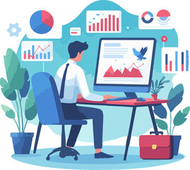 Full_body_flat_vector_illustration_of_a_business_analyst_reviewing_graphs