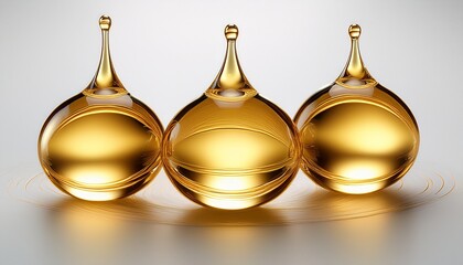 round golden serum droplets on a white background symbolizing skincare ingredients like vitamin c and retinol