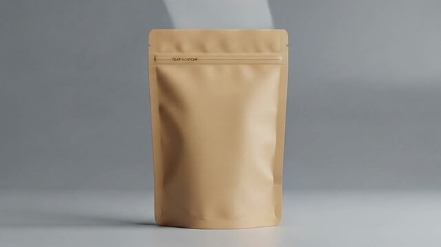 Standing Kraft Pouch Displayed on Plain Background for Product Mockup