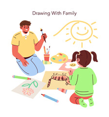 Family Drawing Activity Vector Illustration