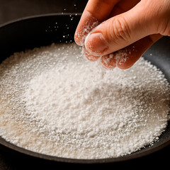 Prepara&ccedil;&atilde;o de tapioca tradicional com goma de mandioca na frigideira