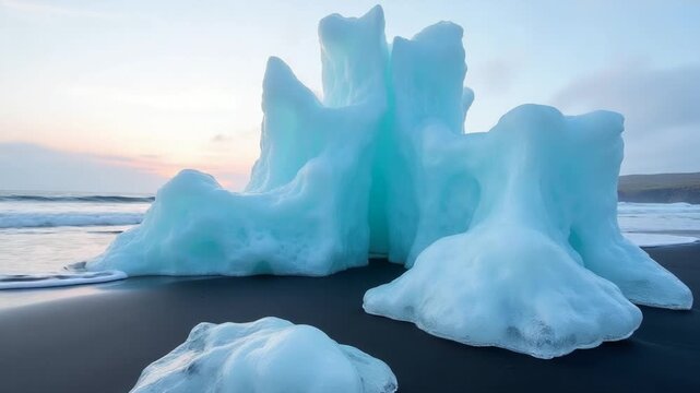 gigantic Ice block structures on the black sand