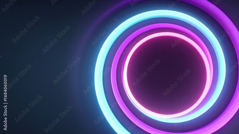 Poster vibrant neon circles in blue and pink against a dark background create a dynamic visual effect.