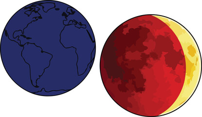 earth and blood moon celestial night, eclipse illustration