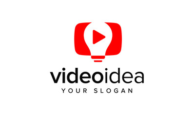 Creative red play button and light bulb logo for video production, media company and digital marketing.