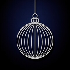 Obraz premium Minimalist Christmas Ball Ornament Outline on Dark Blue Background – Modern Holiday Decoration Vector for Elegant Seasonal Design and Festive Graphics