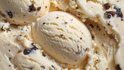 Close-up of creamy vanilla ice cream with chocolate chips