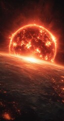 Obraz premium Fiery sun rises over a planet