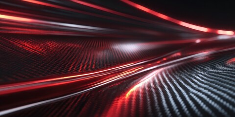 Abstract, futuristic design with flowing red lights on a dark, textured surface