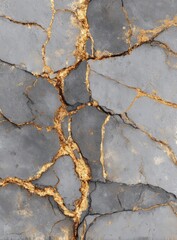 Obraz premium Gray and gold cracked stone texture