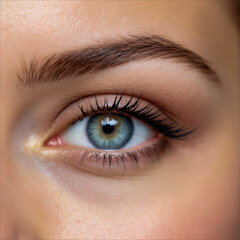 Fototapeta premium Close-up of a healthy blue human eye, symbolizing clear vision, eye care, and ophthalmology health concept for medical and healthcare use.