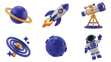 Explore the cosmos with this vibrant collection of 3D space elements, perfect for educational and imaginative projects.