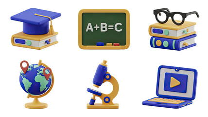Unlock knowledge with graduation cap, books, globe, and laptop icons perfect for education.
