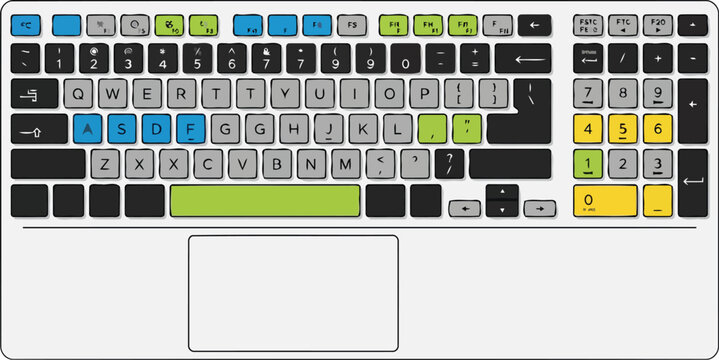 colorful laptop keyboard illustration modern design, multicolored keys, and integrated trackpad