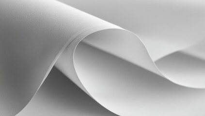 Close-up of smooth, white paper sheets, elegantly curved and layered