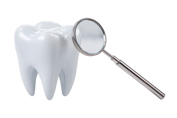 Healthy tooth examined with dental mirror, promoting oral hygiene and professional dental care for bright smiles and confident health