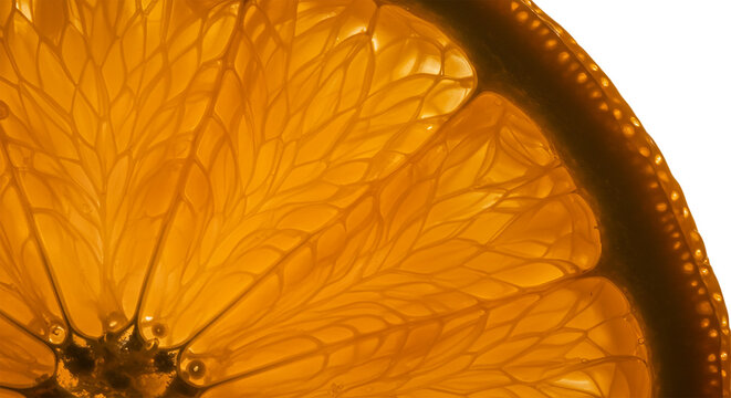 Glowing Backlit Orange Slice Macro on a Dark Background