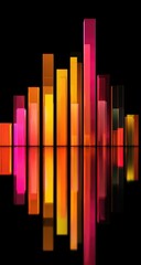 Obraz premium Abstract vertical bars of bright colors, reflected on a dark surface