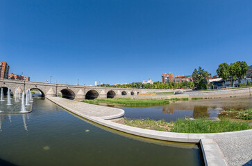 Madrid Rio, urban park in Madrid, Spain on the banks of the Manzanares River