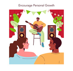 Guitarist Performs at Event in Vector Illustration