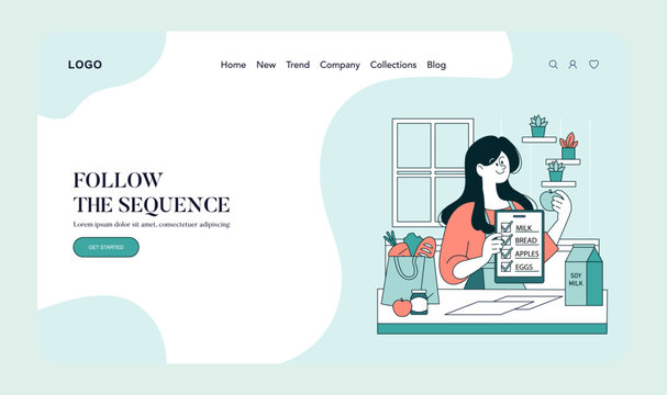 Woman Checking Grocery List in Vector Illustration